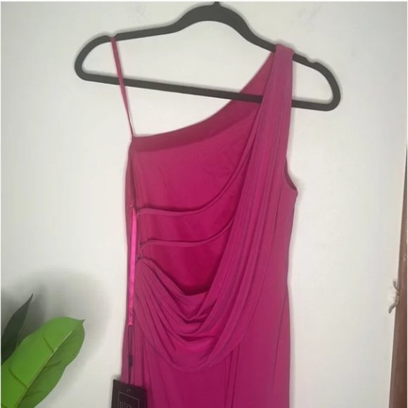 NWT Ieena Mac Duggal One Shoulder Jersey Gown Candy Pink Size 6 - Picture 4 of 11